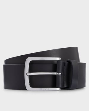 Jor-V Jor-V Italian-Leather Belt With Logo-Engraved Buckle Belt in Black