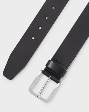 Jor-V Jor-V Italian-Leather Belt With Logo-Engraved Buckle Belt in Black