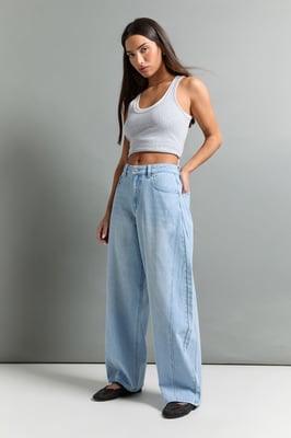 Petite Mid Waist Twisted Seam Barrel Leg Jean