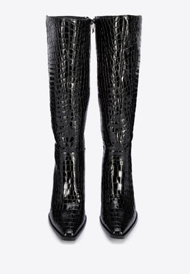 Wittchen Dames lakleren croco hoge hak laarzen, zwart, natuurlijk leer