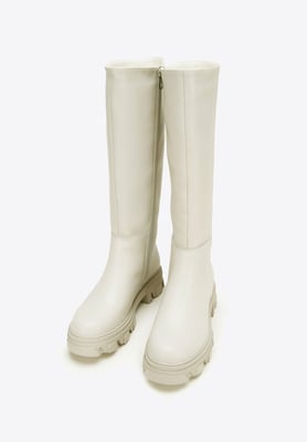 Wittchen Dames leren laarzen met dikke zool en rits, grijsbeige, natuurleer
