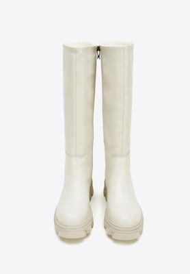 Wittchen Dames leren laarzen met dikke zool en rits, grijsbeige, natuurleer