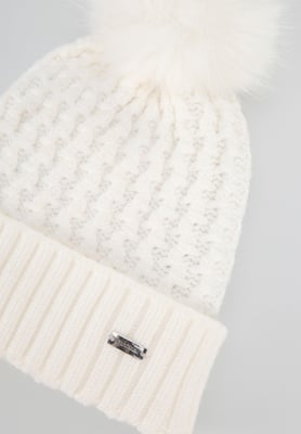 Wittchen Dames fijngebreide muts met pompon, crème viscose