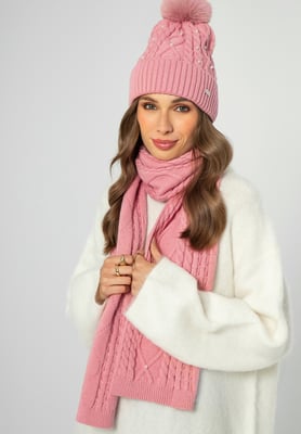 Wittchen Dameshoed met pompon en parels roze viscose