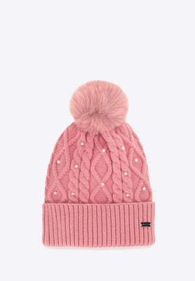 Wittchen Dameshoed met pompon en parels roze viscose