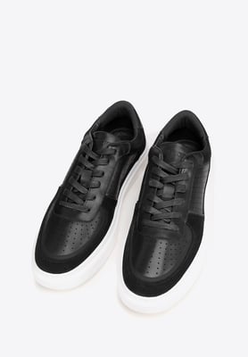 Wittchen Heren leren sneakers met perforaties, zwart, natuurlijk leer