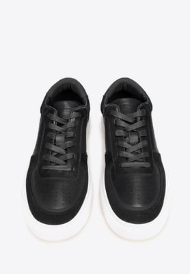 Wittchen Heren leren sneakers met perforaties, zwart, natuurlijk leer