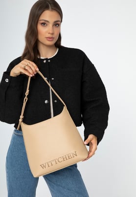 Wittchen Dames handtas met reliëflogo, beige, eco-leer