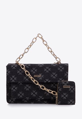 Wittchen Dames Denim Messenger Bag met Monogram Zwart Katoen