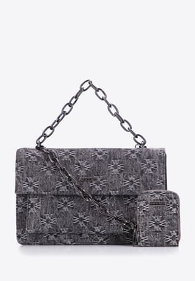 Wittchen Dames Denim Messenger Bag met Monogram Grijs Katoen