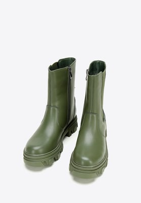 Wittchen Dames Leren Plateau Laarzen Groen Natuurlijk Leer