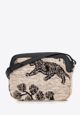 Wittchen Dames crossbody tas van jacquard en eco-leer, crème en zwart