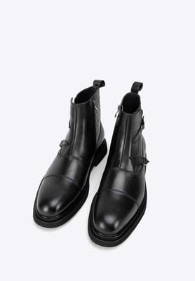 Wittchen Heren Leren Chelsea Boots met Croco Inzetstukken, Zwart