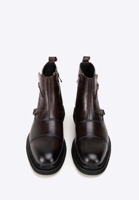Wittchen Heren Leren Chelsea Boots met Croco inzetstukken, Bruin