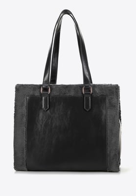 Wittchen Dames eco-leren shopper met bontafwerking, grijs