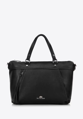 Wittchen Dames echt leren shopper met kwastje, zwart