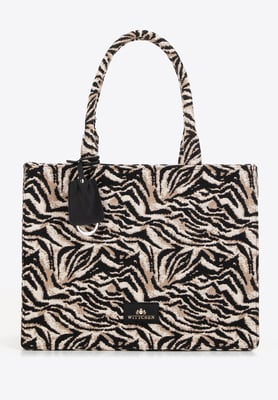 Wittchen Dames jacquard-patroon shoppertas in zwart en bruin katoen