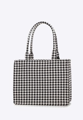 Wittchen Dames Jacquard Tassel Shopper Bag Zwart en Wit Katoen
