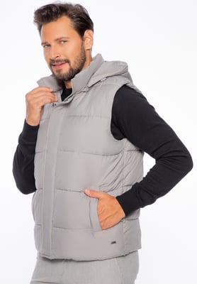 Wittchen Heren Gewatteerd Vest met Afneembare Capuchon, Grijs Polyester