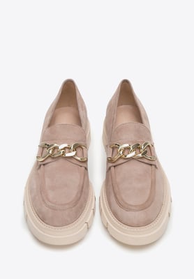 Wittchen Suède Mocassins voor Dames met Ketting op Platform Beige