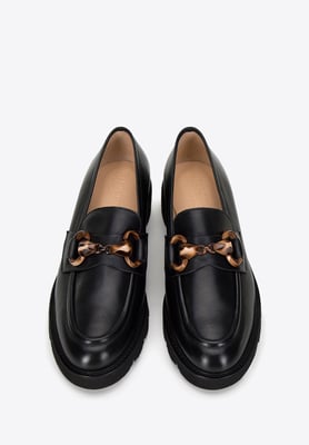 Wittchen dames leren mocassins met gesp op platform, zwart, natuurlijk leer