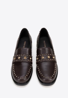 Wittchen Dames Leren Loafers met Decoratieve Klinknagels Bruin Natuurlijk Leer