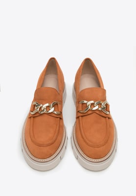 Wittchen Suède Mocassins voor dames met ketting op platform, baksteenrood