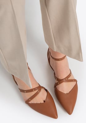Wittchen Dames Leren Ballerina's met Metallic Accenten Bruin Natuurlijk Leer
