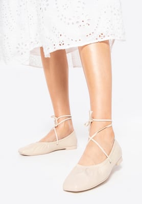 Wittchen Dames Ballerina's van echt leer met strikjes, beige