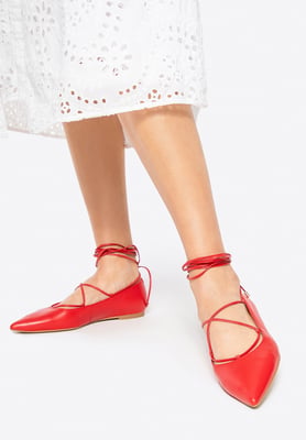 Wittchen Dames Ballerina's in Echt Leer met een Spitse Neus Rood