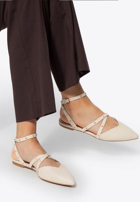 Wittchen Dames Leren Ballerina's met Metallic Accenten, Beige, Natuurlijk Leer