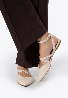Wittchen Dames Leren Ballerina's met Metallic Accenten, Beige, Natuurlijk Leer