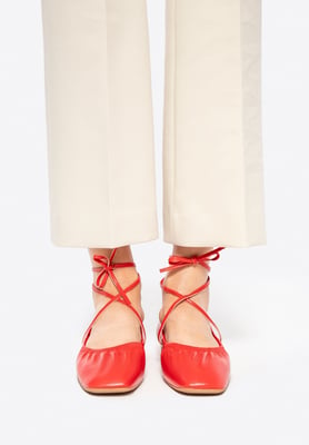 Wittchen Dames Ballerina's in Echt Leer met Strikjes Rood Echt Leer