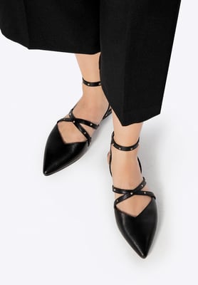 Wittchen Dames Leren Ballerina's met Metallic Accenten Zwart Natuurlijk Leer