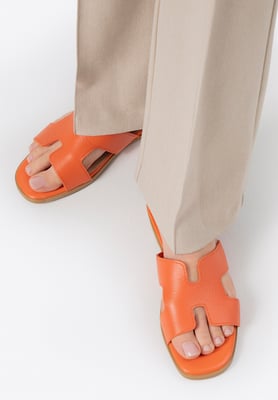 Wittchen Dames Leren H-vormige Slippers Oranje Natuurlijk Leer