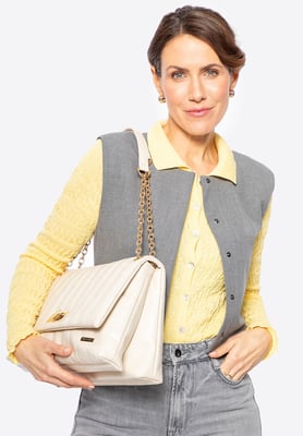 Wittchen Dames eco-leren crossbody tas, groot, twee compartimenten, crème