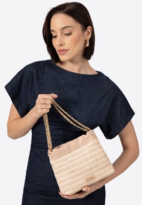Wittchen Dames Geweven Crossbody Tas met Kettingen, Beige