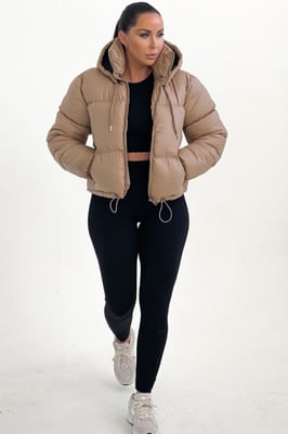 Hooded Drawstring Cropped Puffer Jacket - Stacey