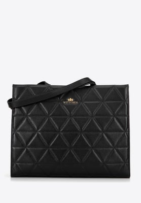 Wittchen Dames leren shopper met geometrische stiksels, zwart en goud