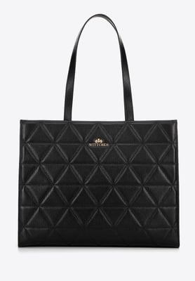 Wittchen Dames leren shopper met geometrische stiksels, zwart en goud