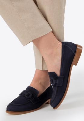 Wittchen Dames mocassins van echt leer met subtiele gesp, marineblauw