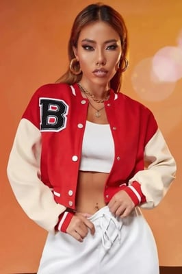 Varsity Slogan Contrast Sleeve Bomber
