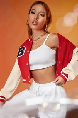 Varsity Slogan Contrast Sleeve Bomber