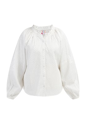 IZIA Katoenen blouse met metallic draad Dames Gebroken wit met zilveren strepen en stippen