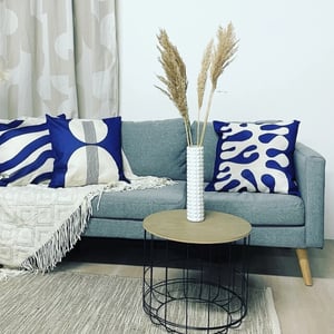 Gek op kussens! Sierkussen royal blue lines | 45 x 45 cm | katoen/linnen