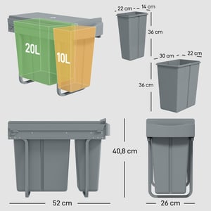 4goodz Inbouwprullenbak keukenafvalbak met 2 uitneembare emmers 30 liter (20
