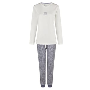 By Louise Dames pyjama set lang v-hals off-white/donkerblauw gebloemd