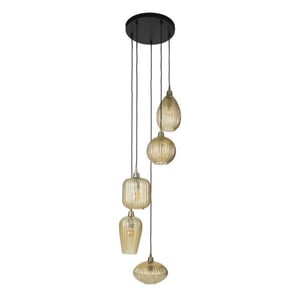 Hoyz hanglamp 5l v-shape pattern getrapt amberkleurig glas