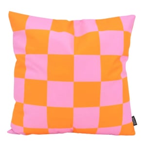 Gek op kussens! Sierkussen checker oranje/roze | 45 x 45 cm | katoen/polyester