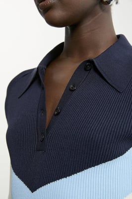 Viscose Blend Rib Knit Polo Top